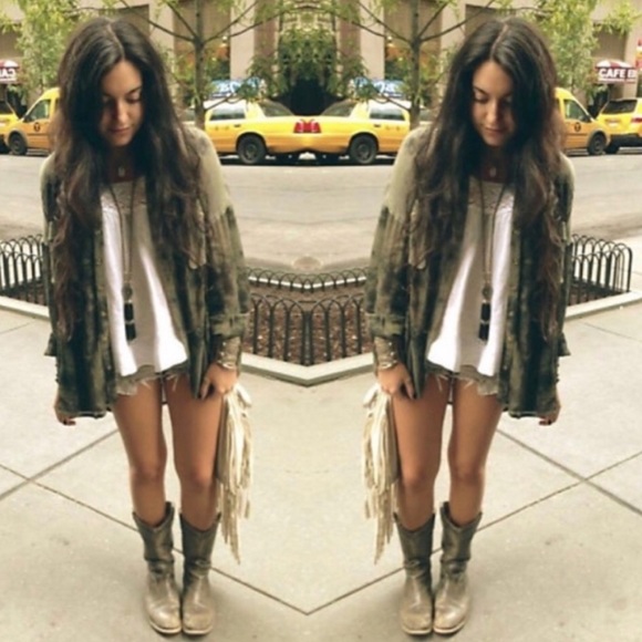 Free People Green Tie Dye Button down - Picture 3 of 7